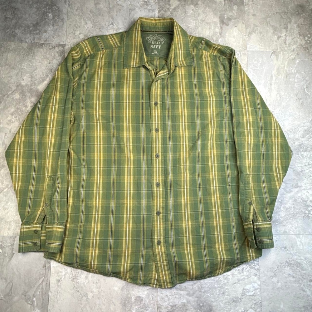 Y2K green plaid button up long sleeve flannel shirt size xl